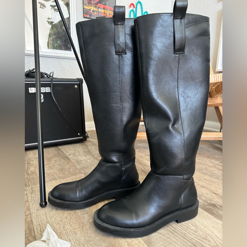 Zara Genuine Leather black tall boots 38 (7-7.5)